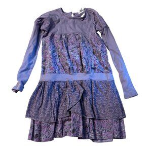 Naartjie Kids Purple Mixed-Print Long-Sleeve Tiered Dress XXL 8 Years NWT